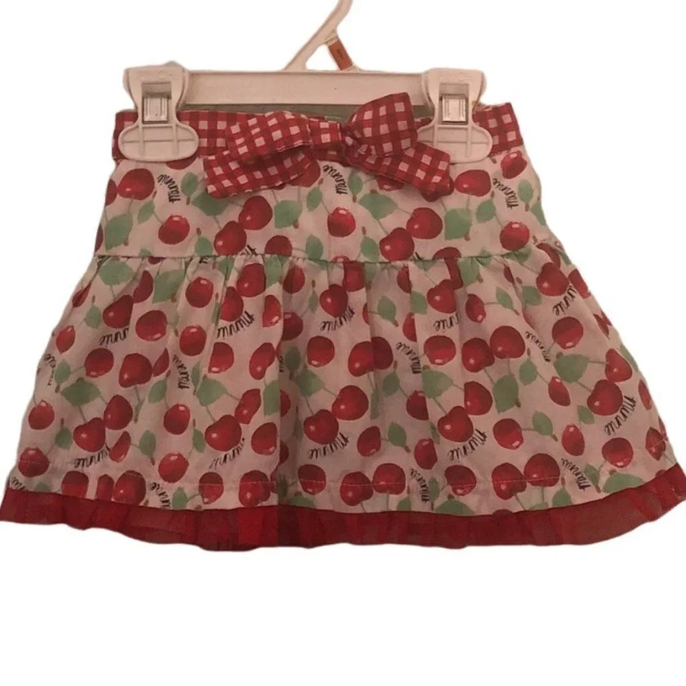 Disney Sz 4T Girls Toddlers Minnie Mouse Cherries Red Gingham Tulle Skirt/Skort